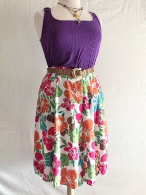 Vintage 90s Floral Cottagecore Full Skirt Size XL